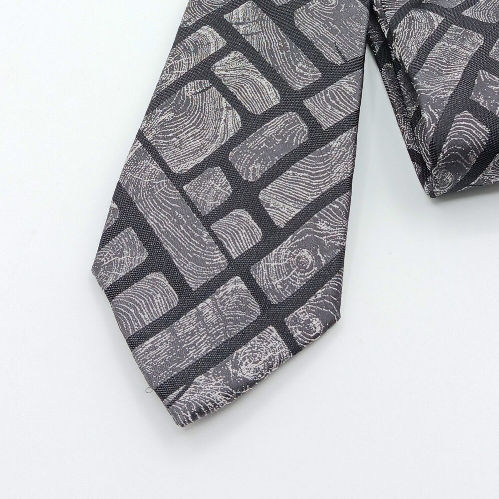 Lords Of Harlech Silk Tie Mens 62.5” Charcoal Geometric Designer Skinny NWT